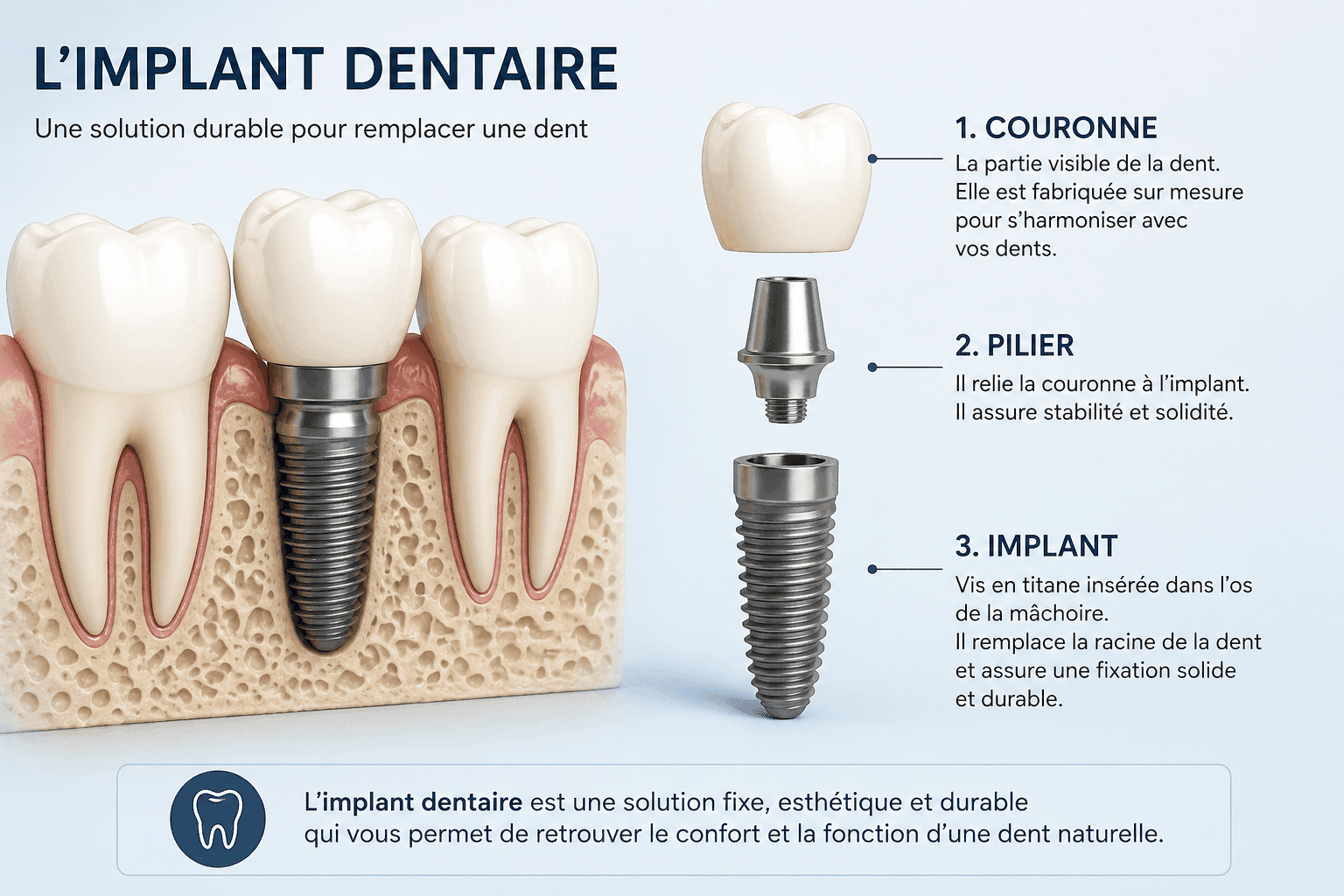 schéma implant dentaire couronne pilier implant