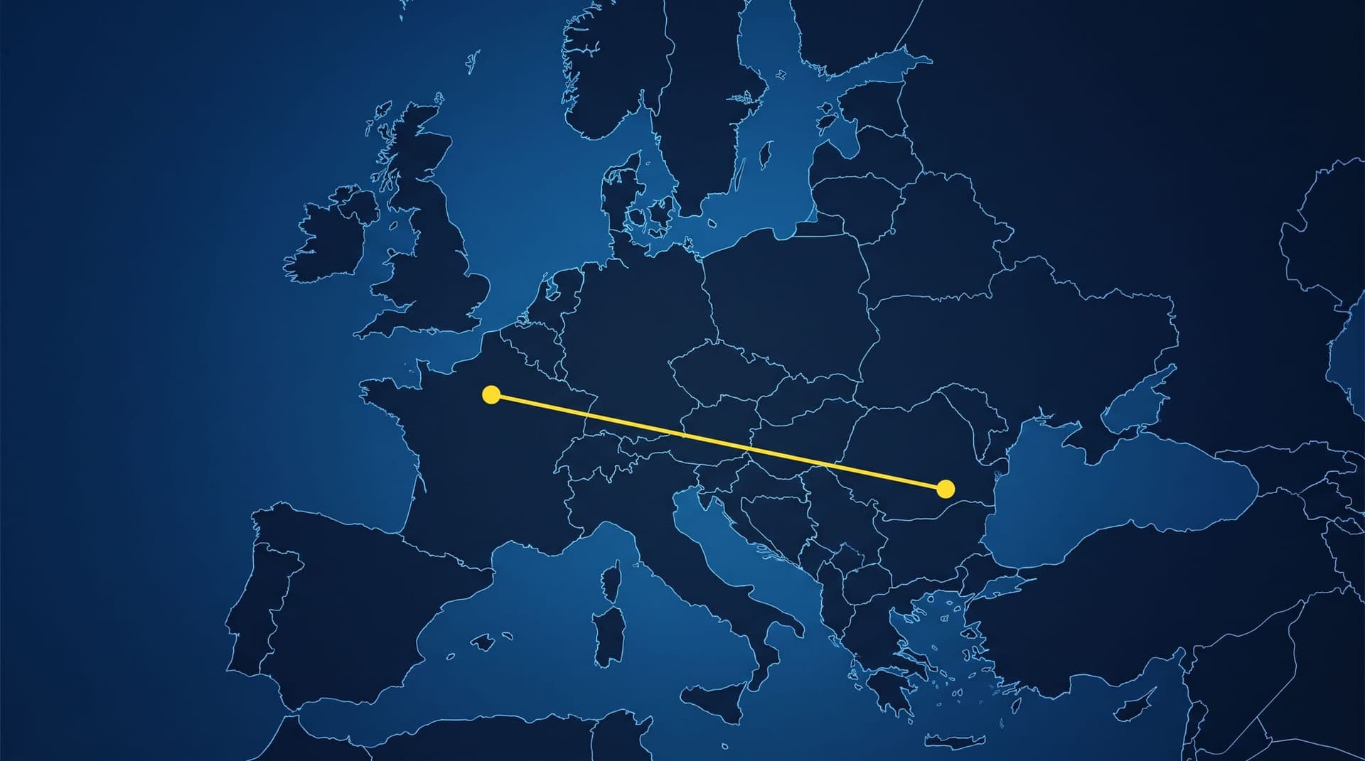 Carte de l'Europe situant le trajet entre Paris et Bucarest